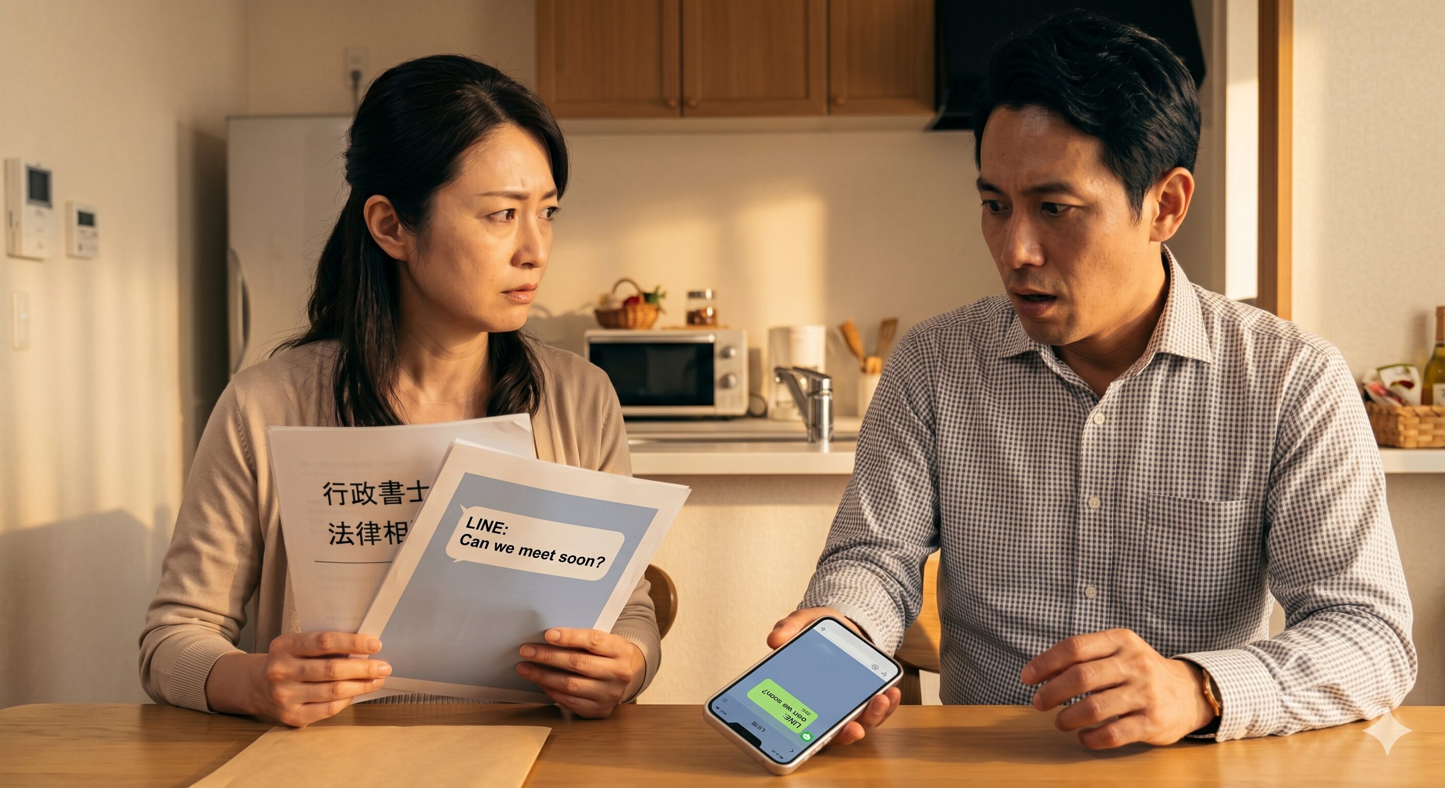探偵から言い逃れできない不倫の証拠報告書を突きつけられる男性