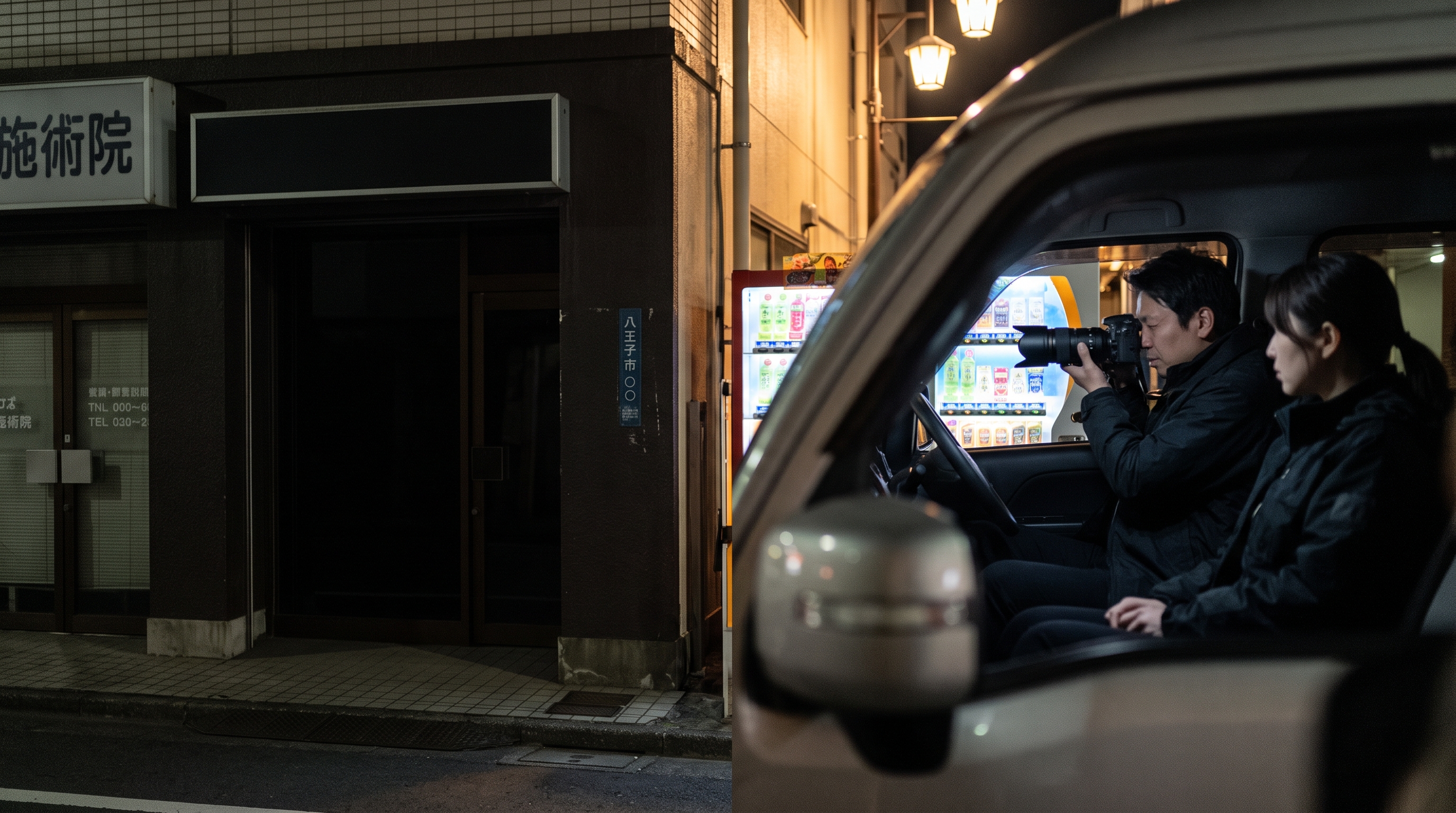 ホテルではない職場を張り込みしている探偵の様子
